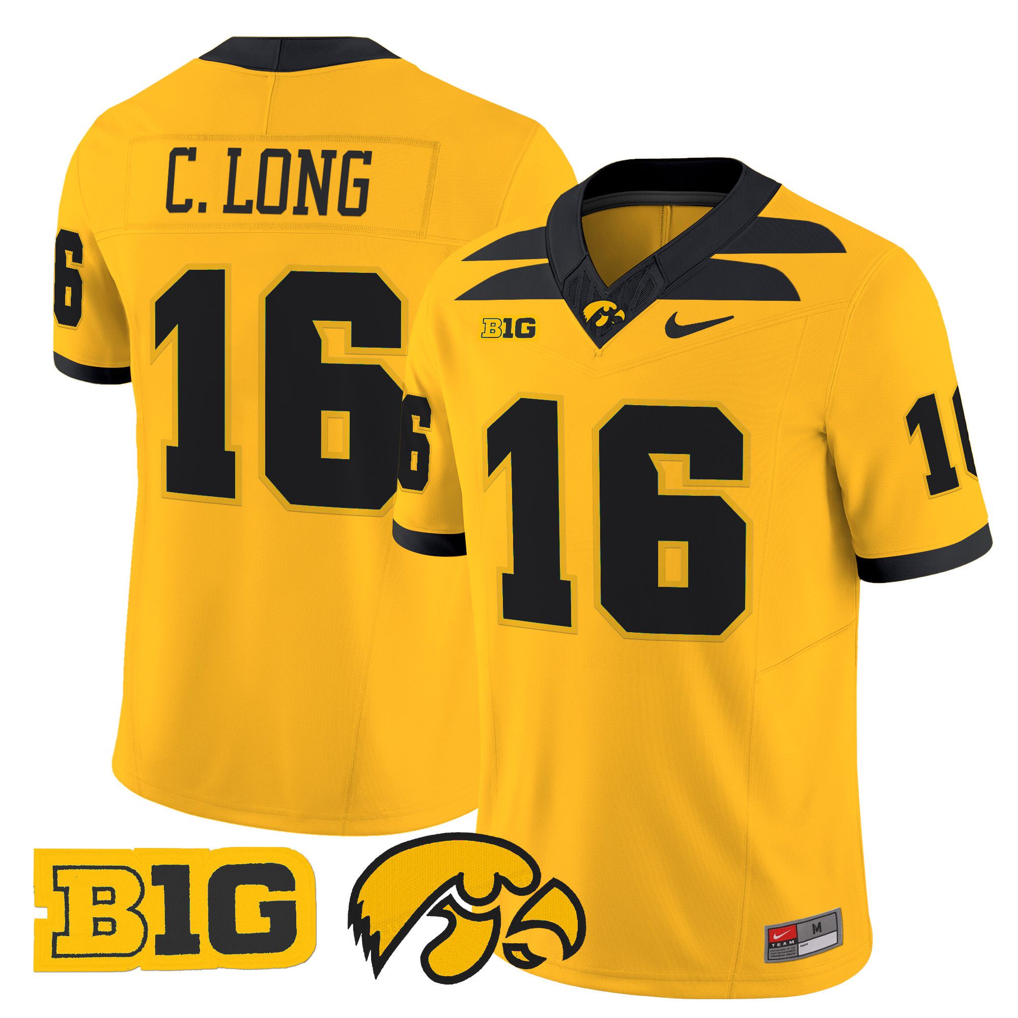 Men Iowa Hawkeyes #16 C.Long Yellow Nike 2024 Vapor Limited NCAA Jersey style 1->customized ncaa jersey->Custom Jersey